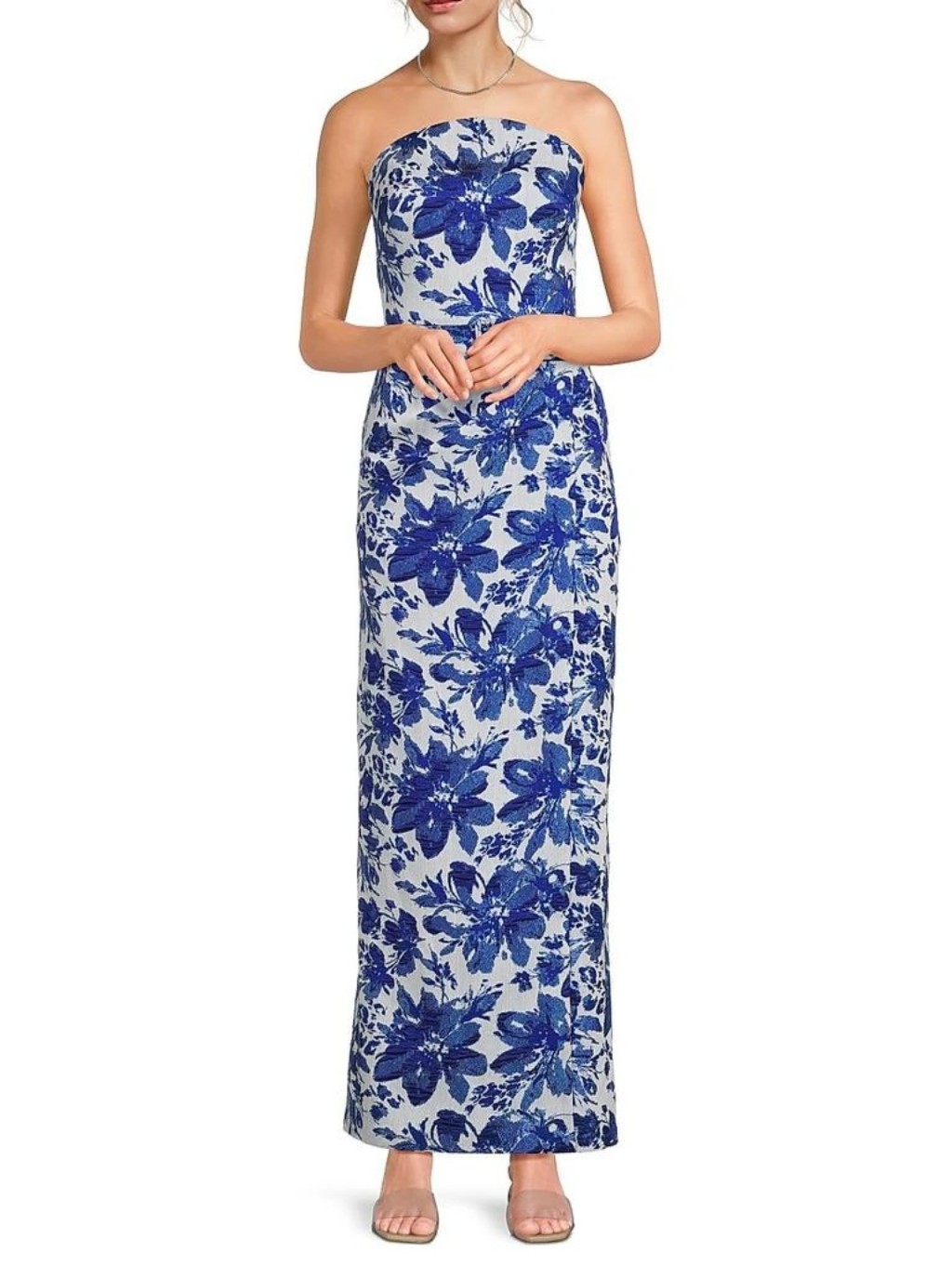 Nwt Adrianna Papell Aidan Mattox Blue Floral Jacquard Gown Size 10
